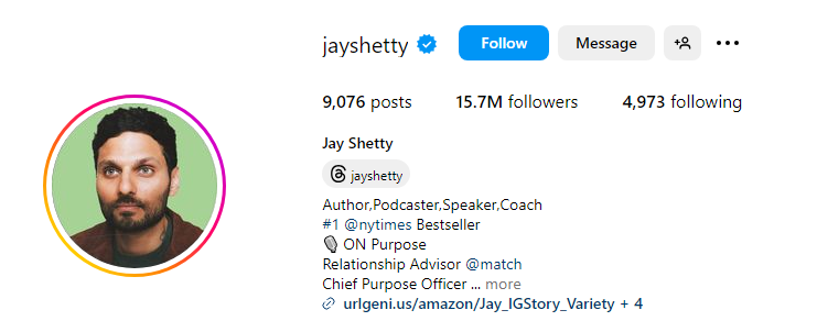 The Instagram Bio of Jay Shetty