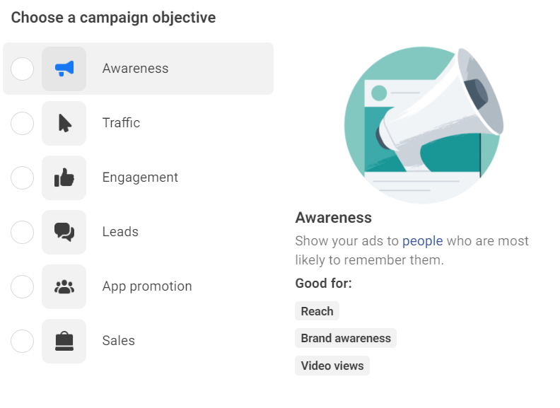 Facebook Ads campaign objectives 