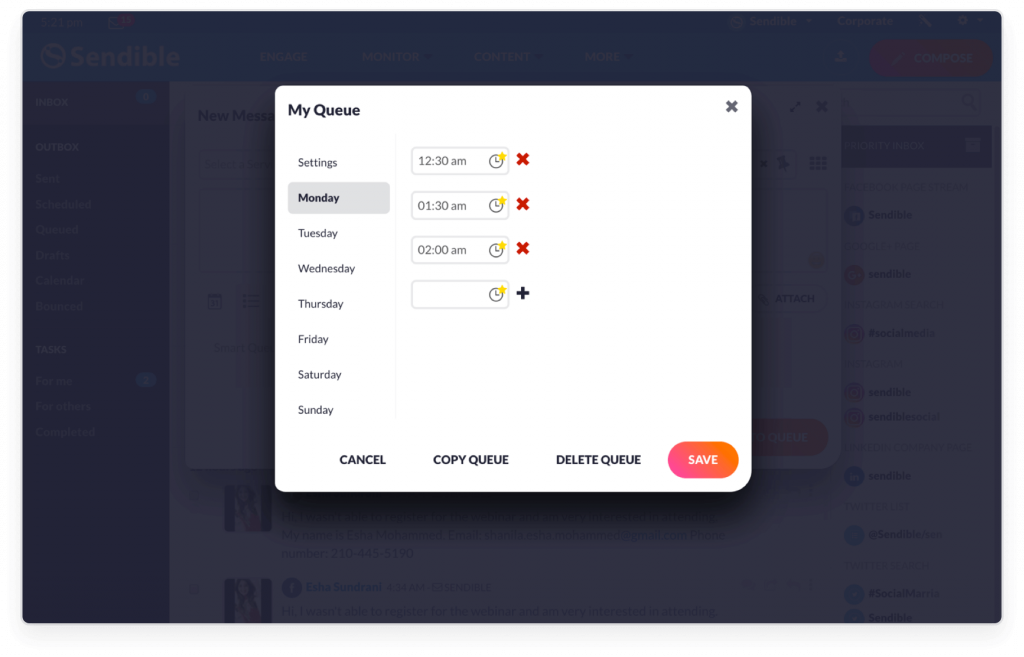 Sendible / Smart Queues feature