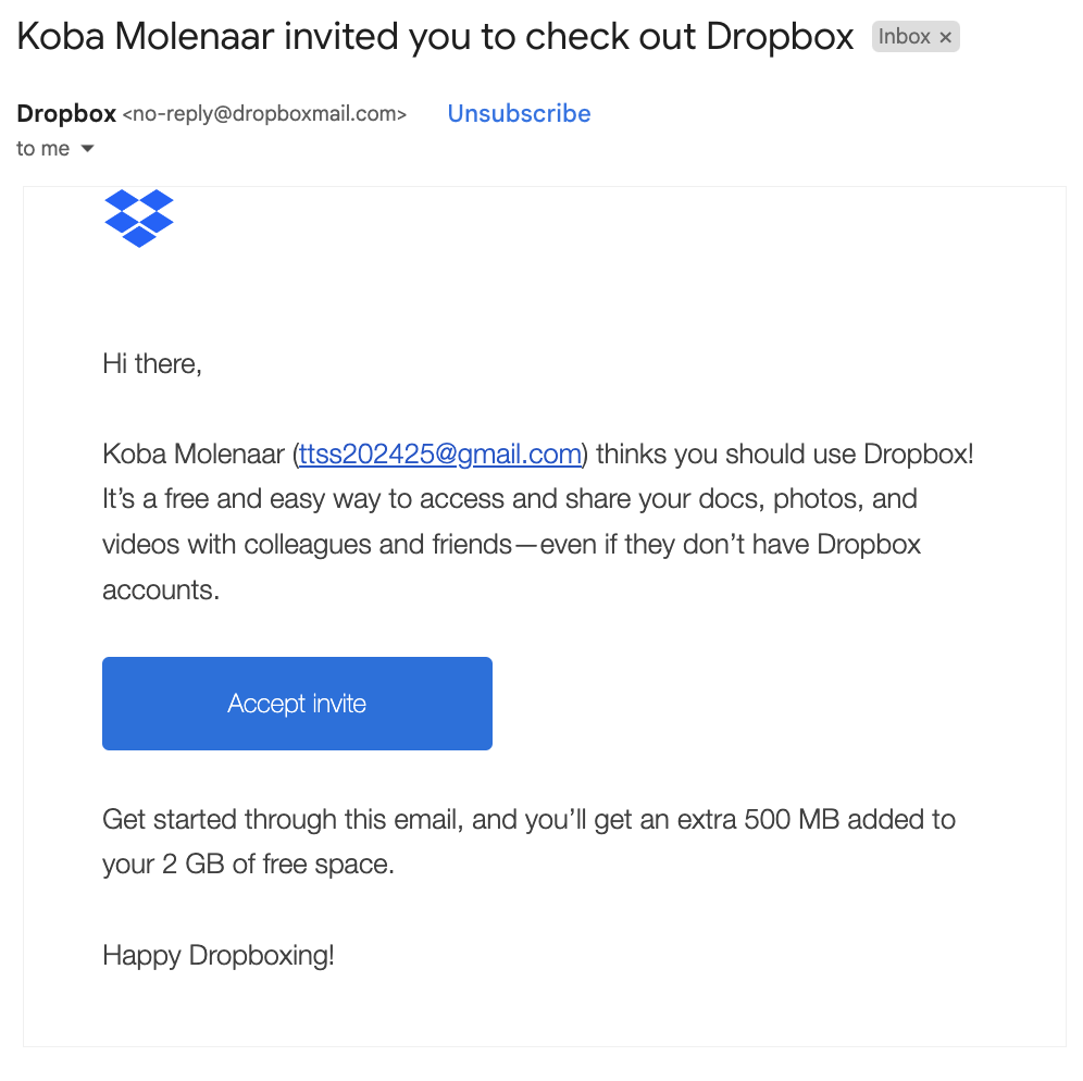 invitation Dropbox