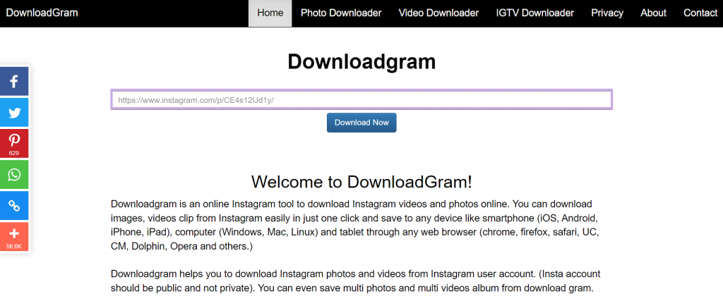 Repost na Instagramie za pomocą Downloadgram