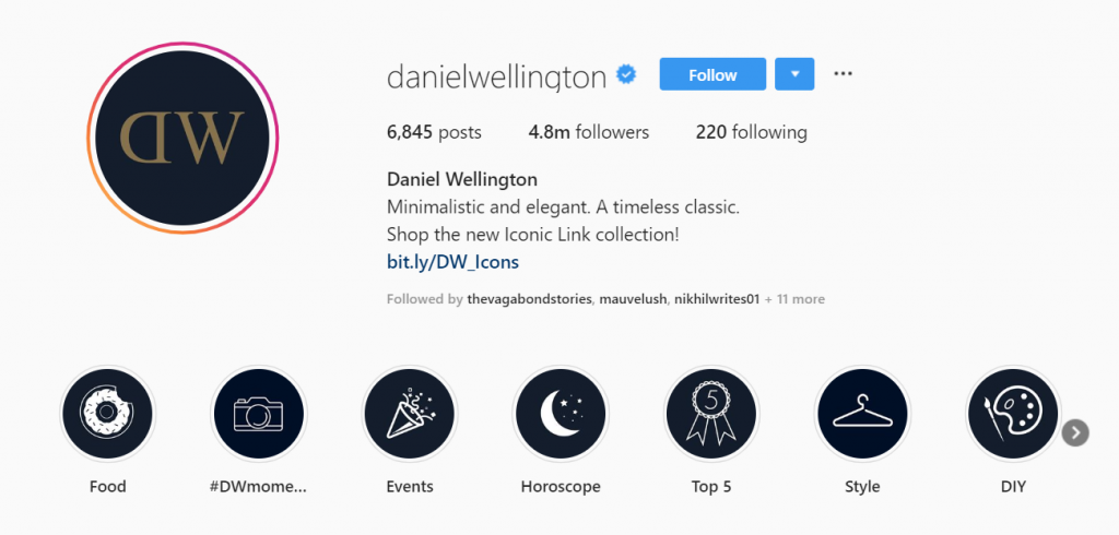 Daniel Wellington cover images instagram