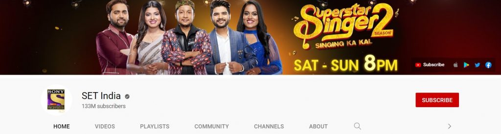 SET India one of most popular youtube channels