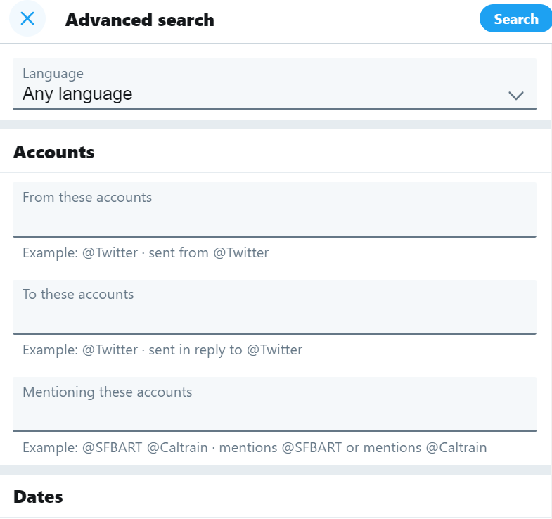 Twitter Advanced Search Functions