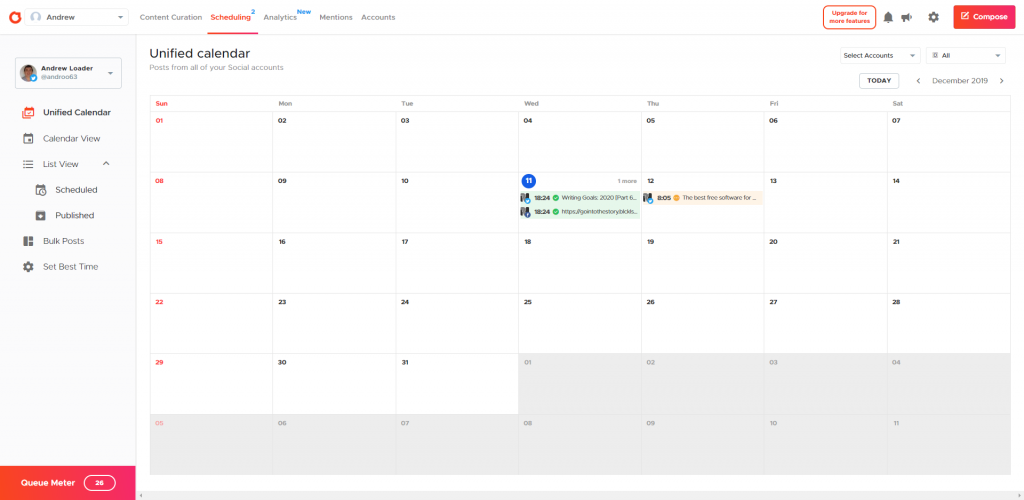 Crowdfire unified calendar