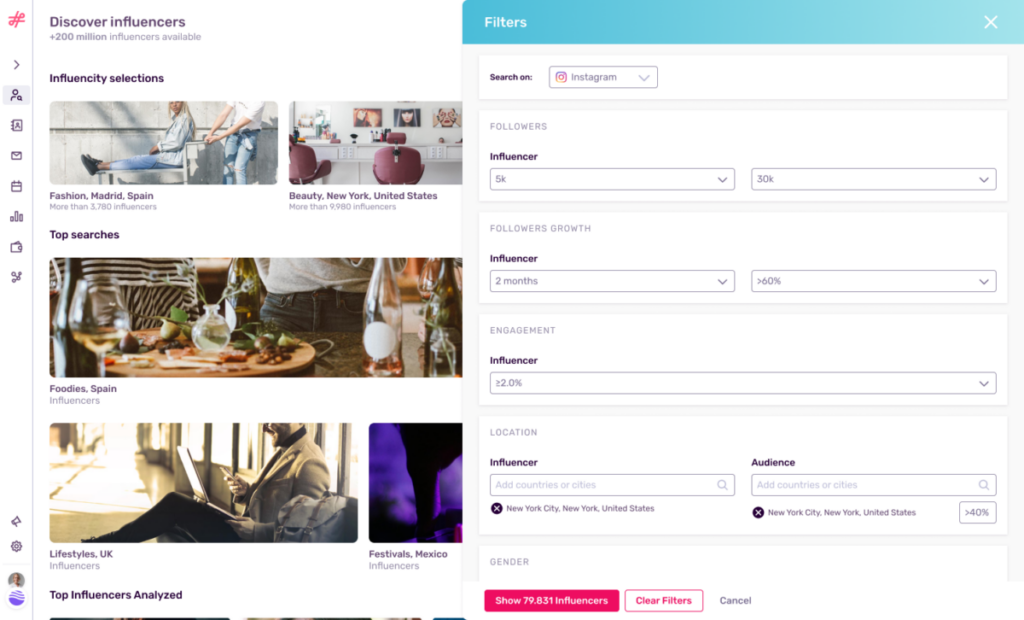 Discover Filters Influencity