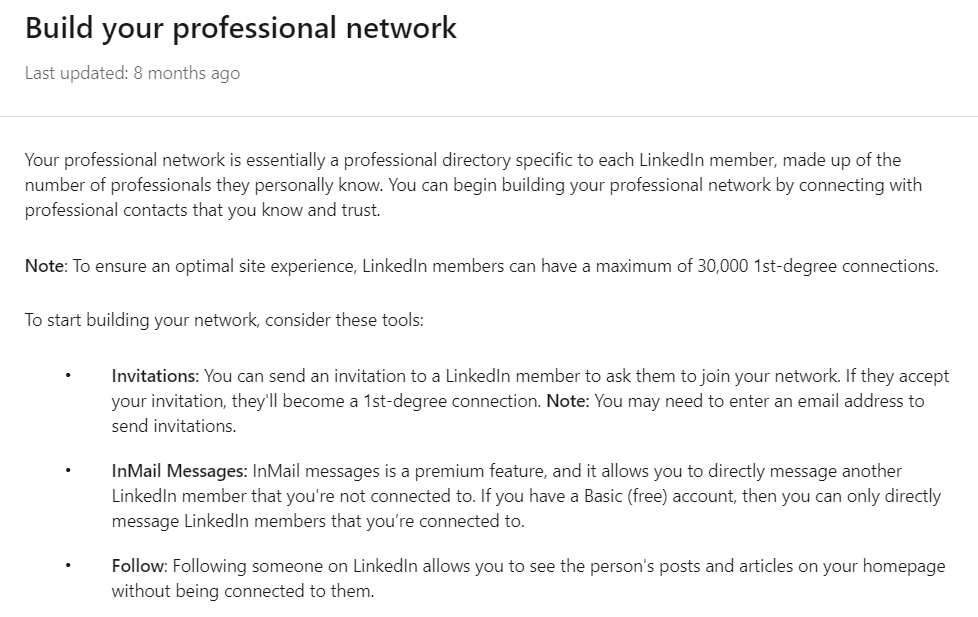 professional network LinkedIn Help