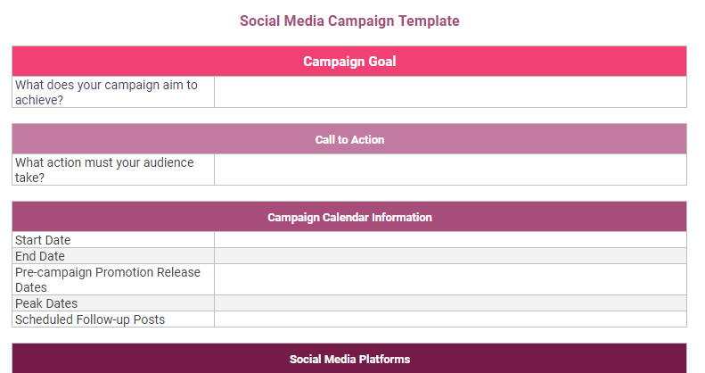 Action Plan Template For Social Media