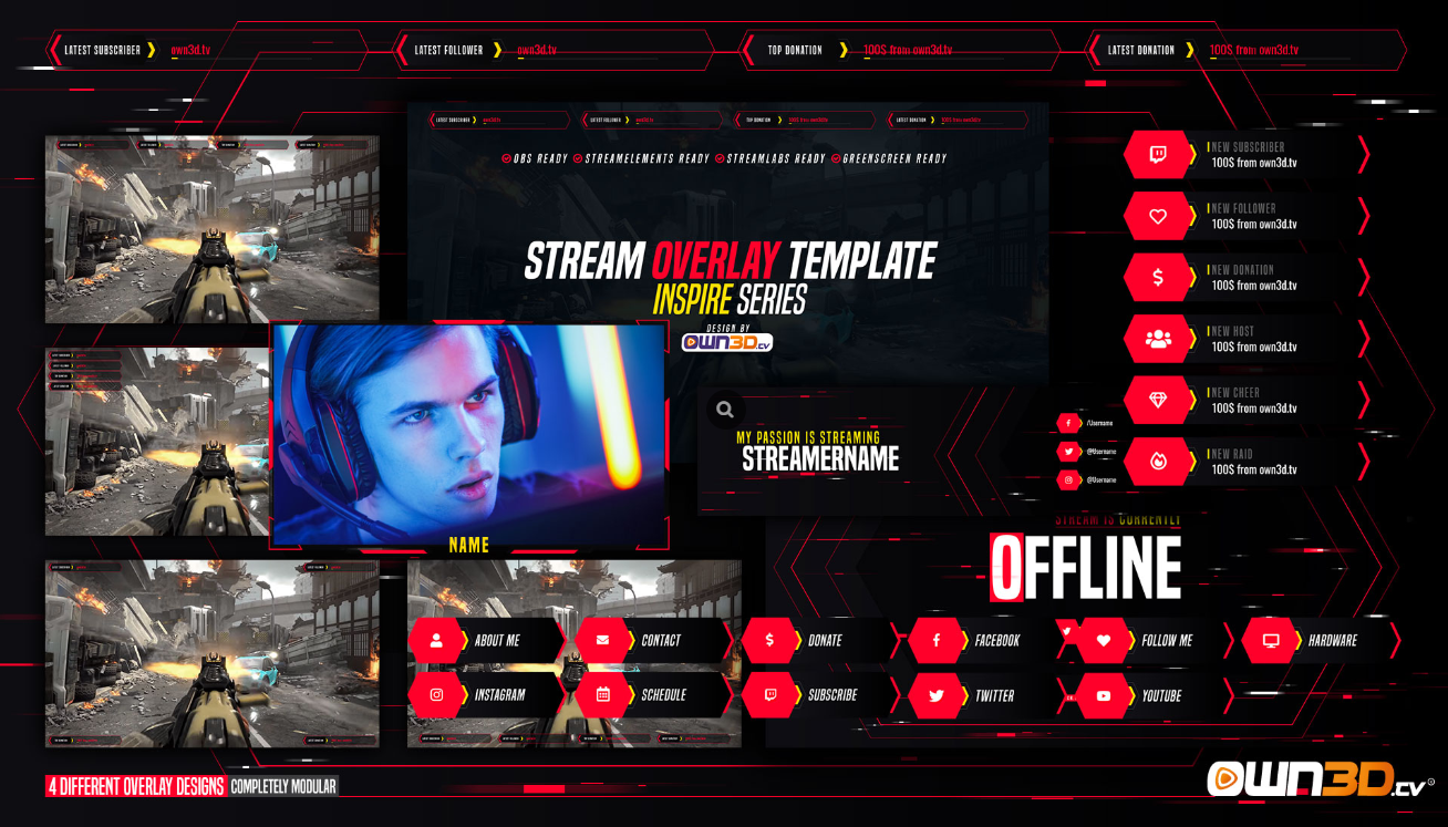 Stylish Streaming Overlay Set Decoration with Neon Effects. Online