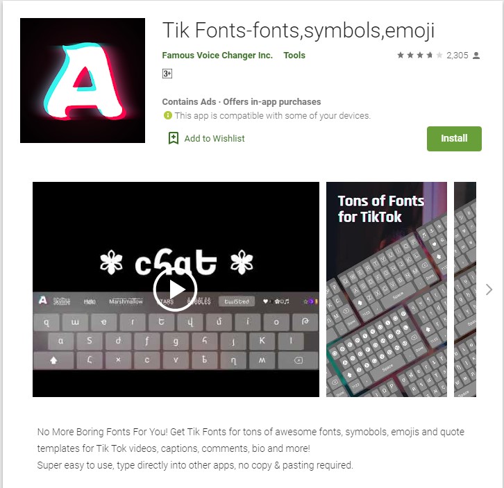 Tik Fonts — это приложение, которое обещает предоставить вам массу потрясающих шрифтов, символов, смайлов и шаблонов цитат для Tik Tok.