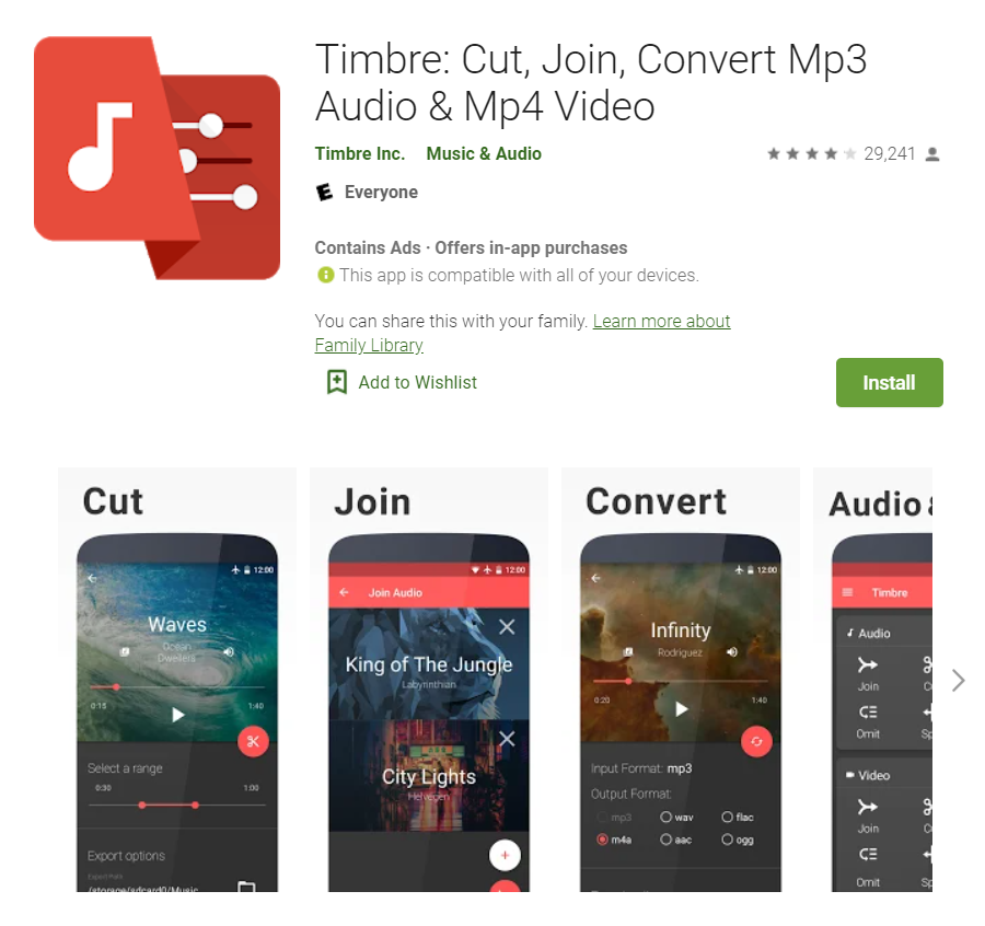 Timbre was designed to make it easy to cut or convert video and audio files
