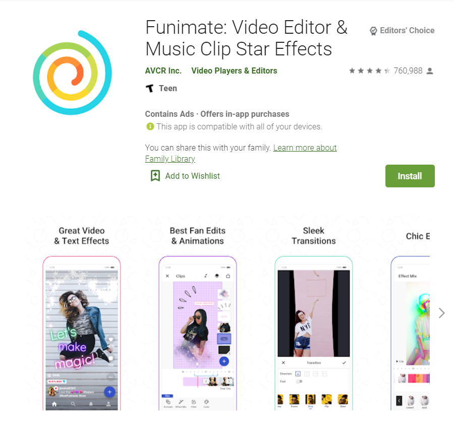 Funimate is TikTok video editing app that offers a range of visual effects