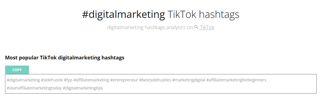 #digitalmarketing TikTok hashtags