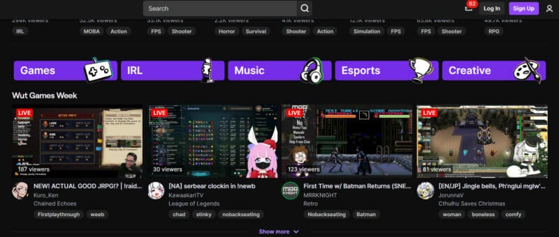 Twitch live streaming platform