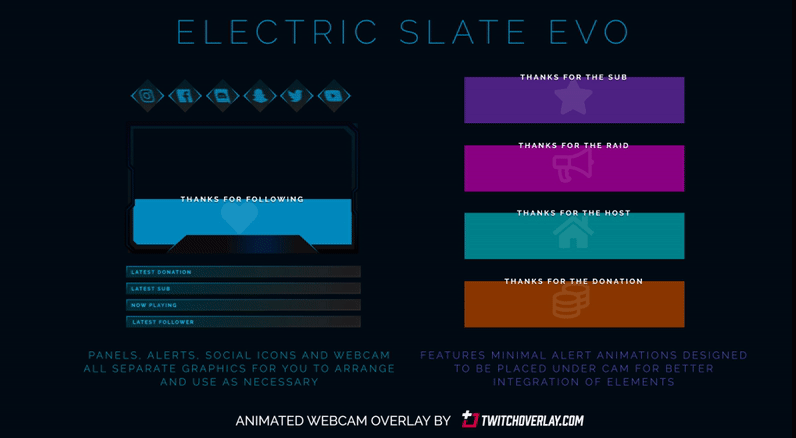twitch animated overlay templates Electric Slate Evo