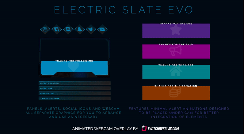 Шаблоны анимированных наложений twitch Electric Slate Evo