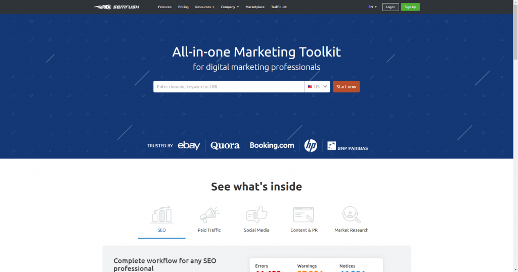 semrush analytics and content marketing