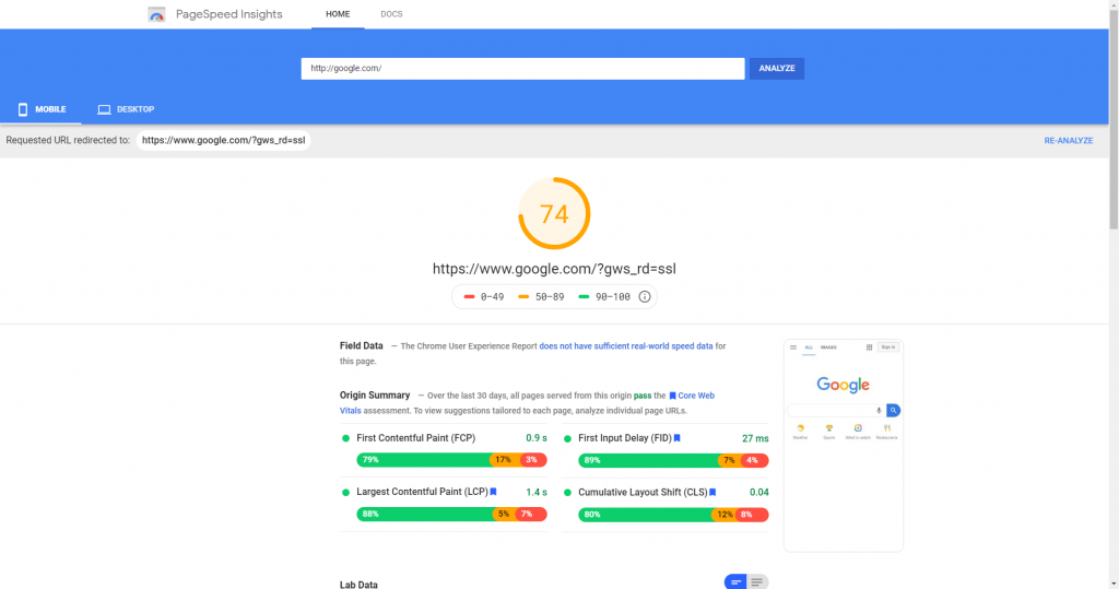 Google PageSpeed Insights seo tool