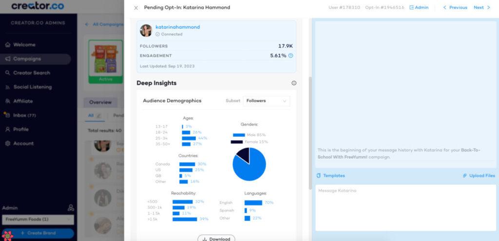 Platform Creator.co audience demographics tool - Influencer Rates