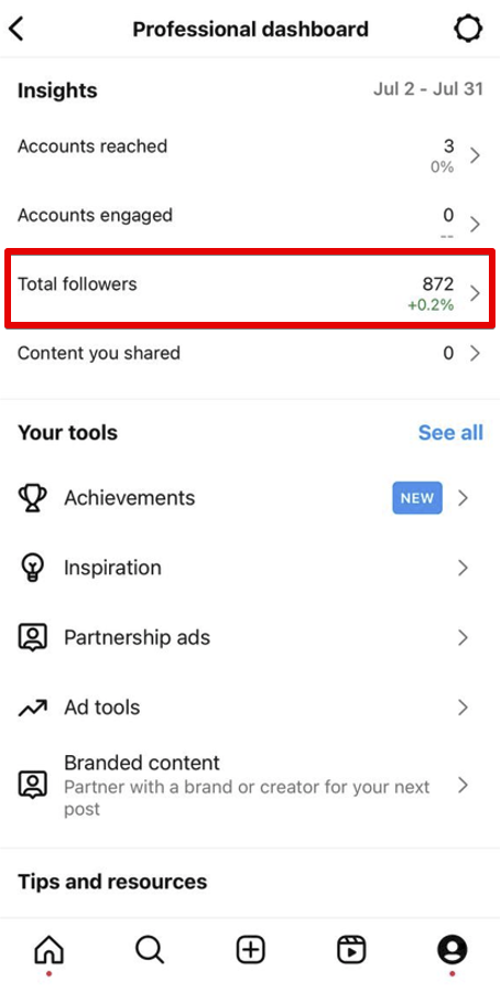 total followers Instagram Insights