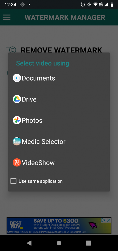 select video using options