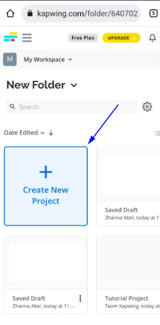 Kapwing Create new project