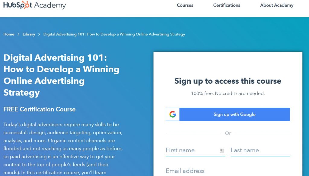 HubSpot Academy digital advertising