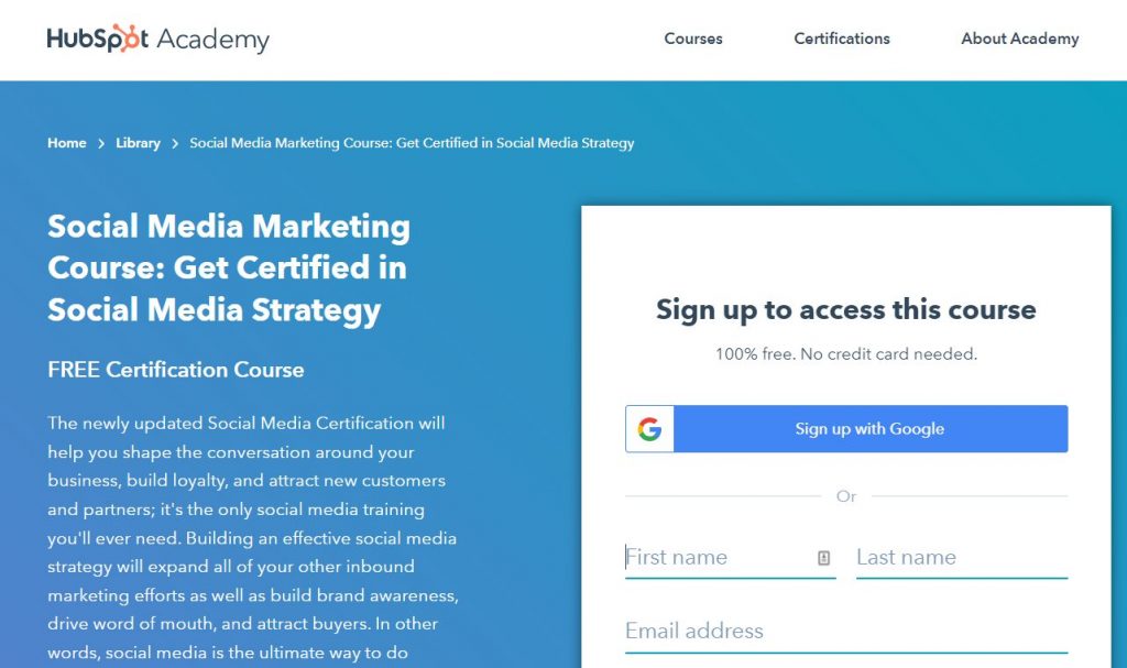 social media marketing hubspot academy