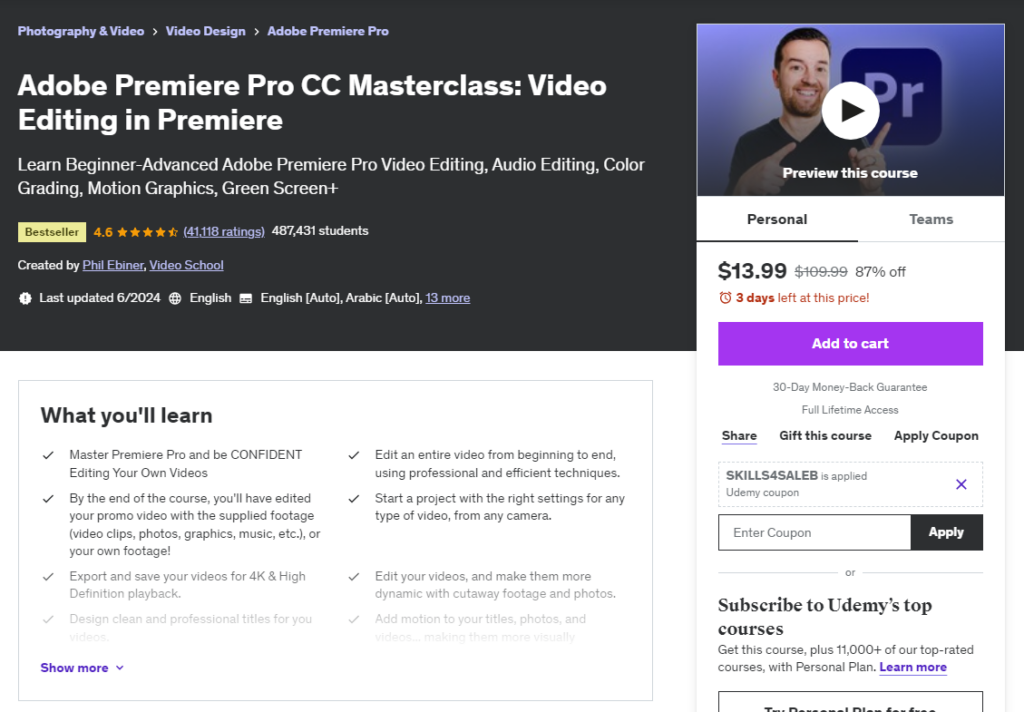 Most Popular Udemy Courses - Adobe Premier CC