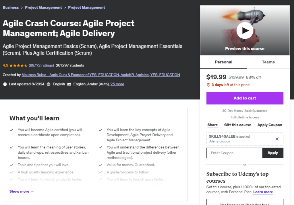 Most Popular Udemy Courses - Agile Crash Course