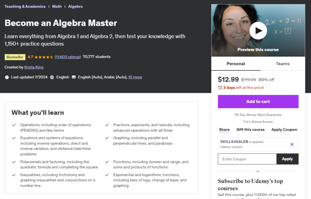 Most Popular Udemy Courses - Algebra Master