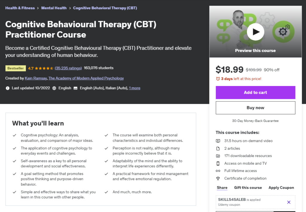 Most Popular Udemy Courses - Cognitive Behavioral Therapy