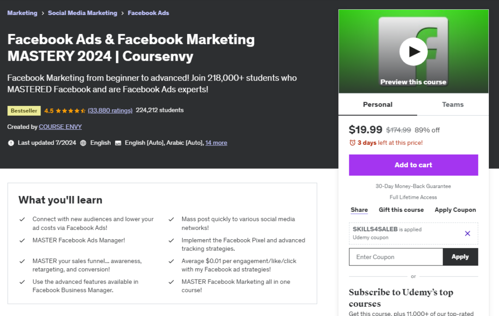 Most Popular Udemy Courses - Facebook Ads Course