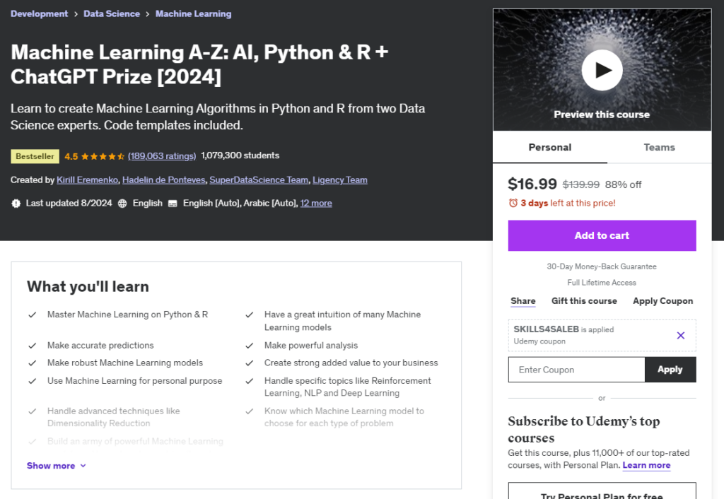 Most Popular Udemy Courses - Machine Learning A-Z