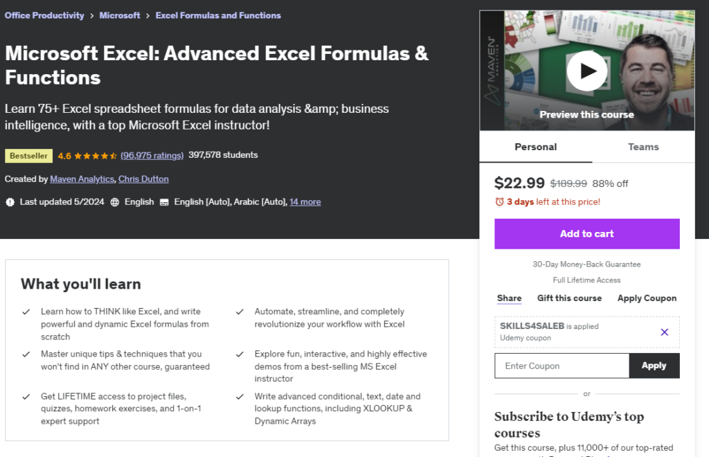 Most Popular Udemy Courses - Microsoft Excel 2