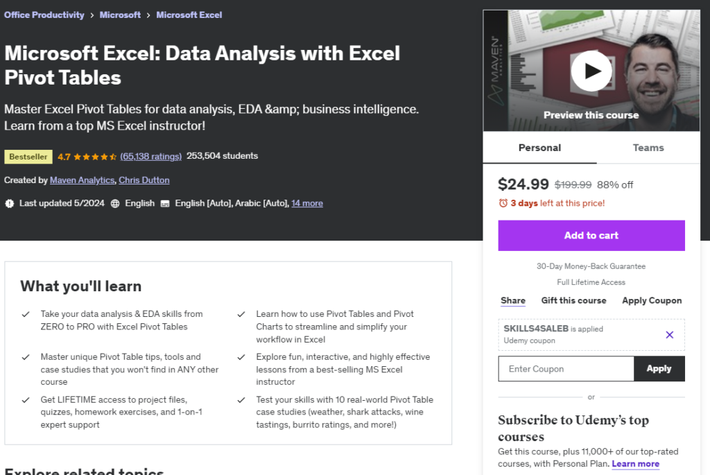 Most Popular Udemy Courses - Microsoft Excel Pivot Tables