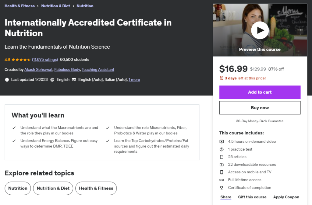 Most Popular Udemy Courses - Nutrition Certificate