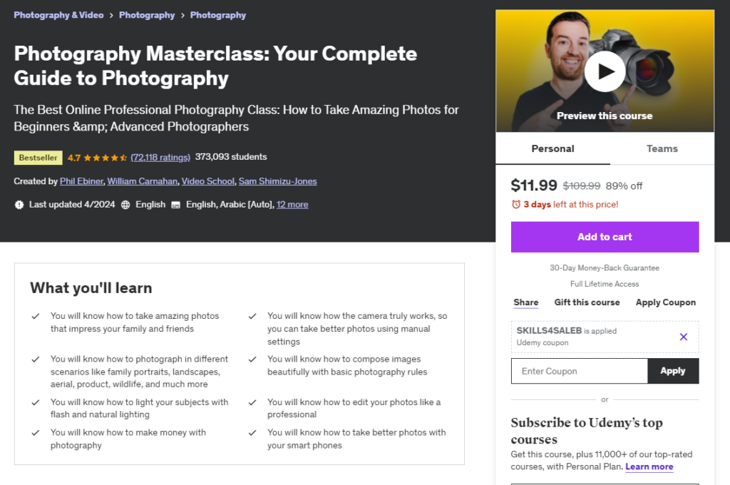 Most Popular Udemy Courses - Photography Masterclass