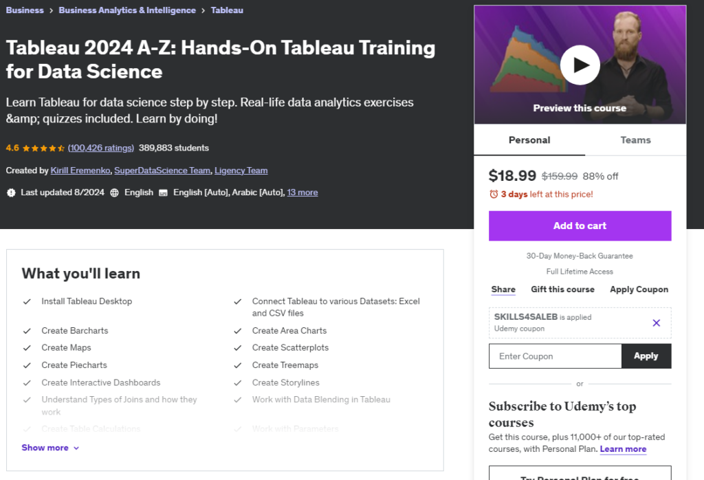 Most Popular Udemy Courses - Tableau A-Z