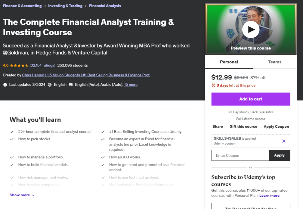 Most Popular Udemy Courses - The Complete The Complete Financial Analyst Training Course