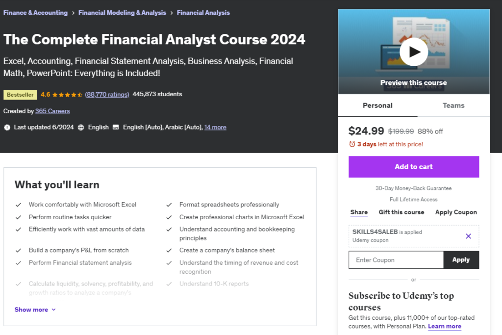 Most Popular Udemy Courses - The Complete Financial Analyst Course 2024