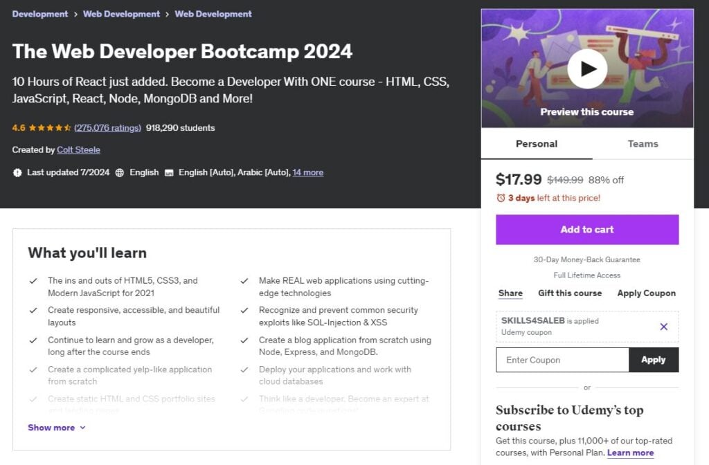 Most Popular Udemy Courses - Web Development