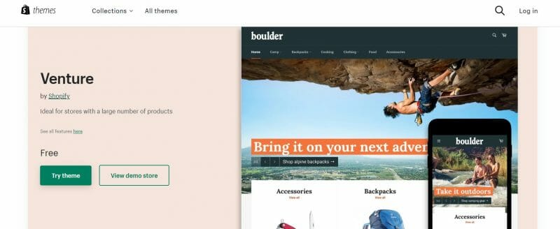 Venture Theme Outdoors - Ecommerce Website Template