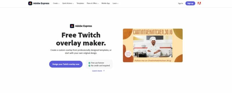 Adobe express tool for making twitch overlays
