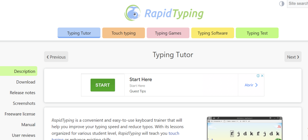 Rapid Typing Tutor - Curso de digitação gratuito