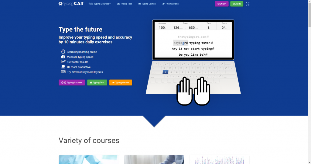 Typing Cat offers online typing classes