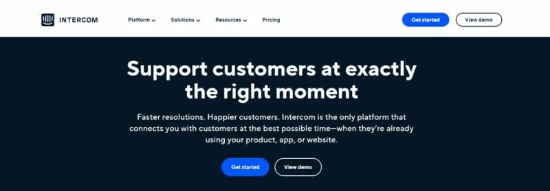 Intercom real-time chat and chatbots