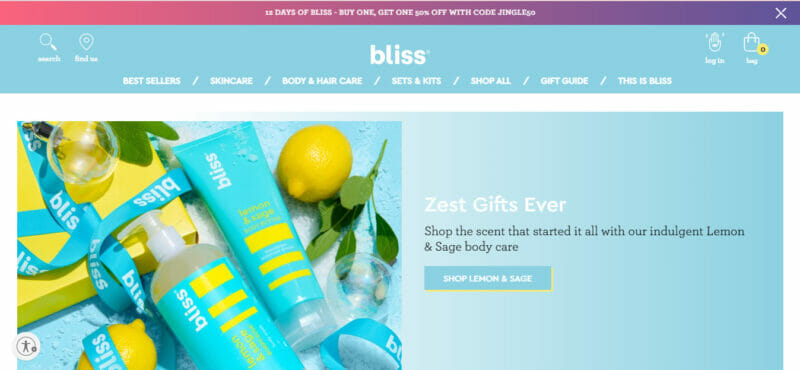 bliss skin care website design example
