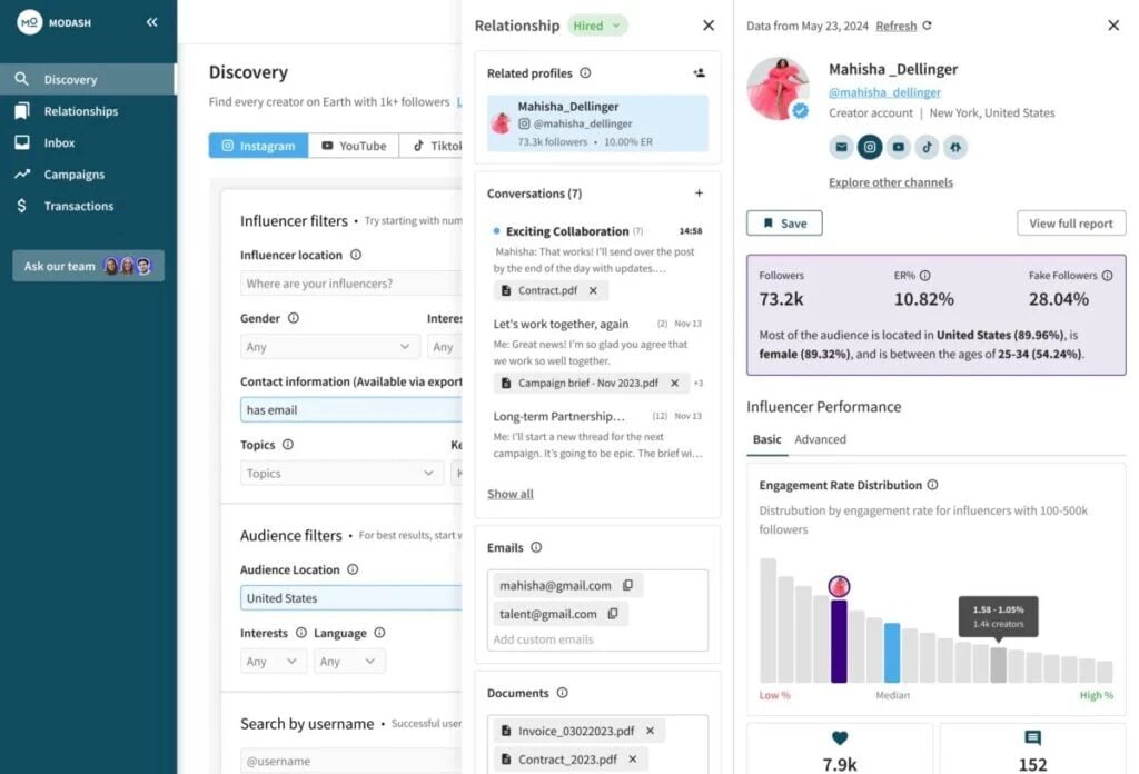 Modash influencer analytics