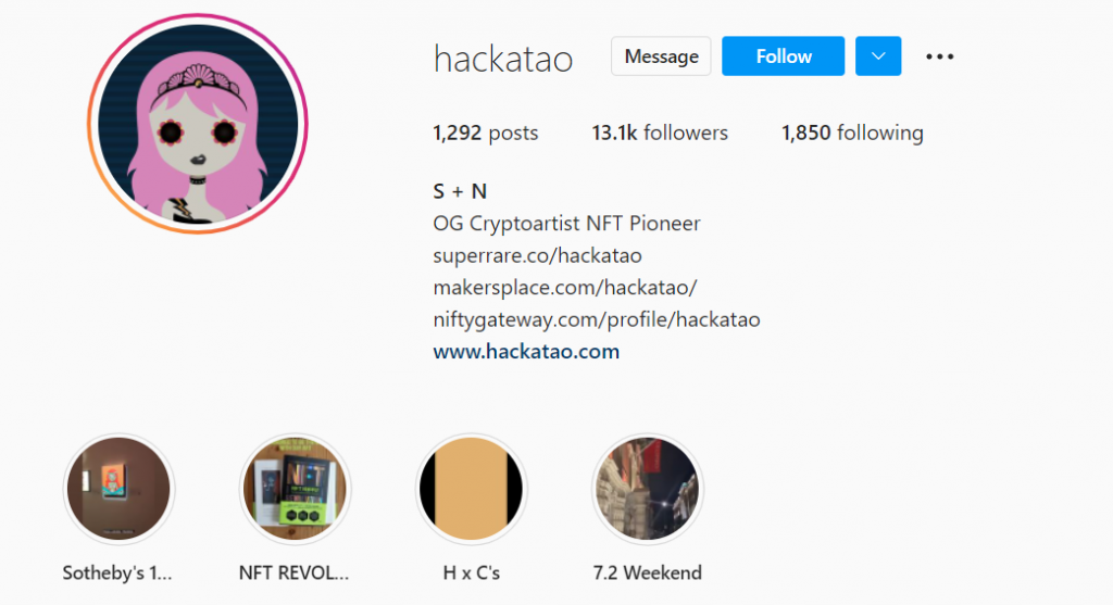 hackatao S + N Cryptoartist NFT Pioneer